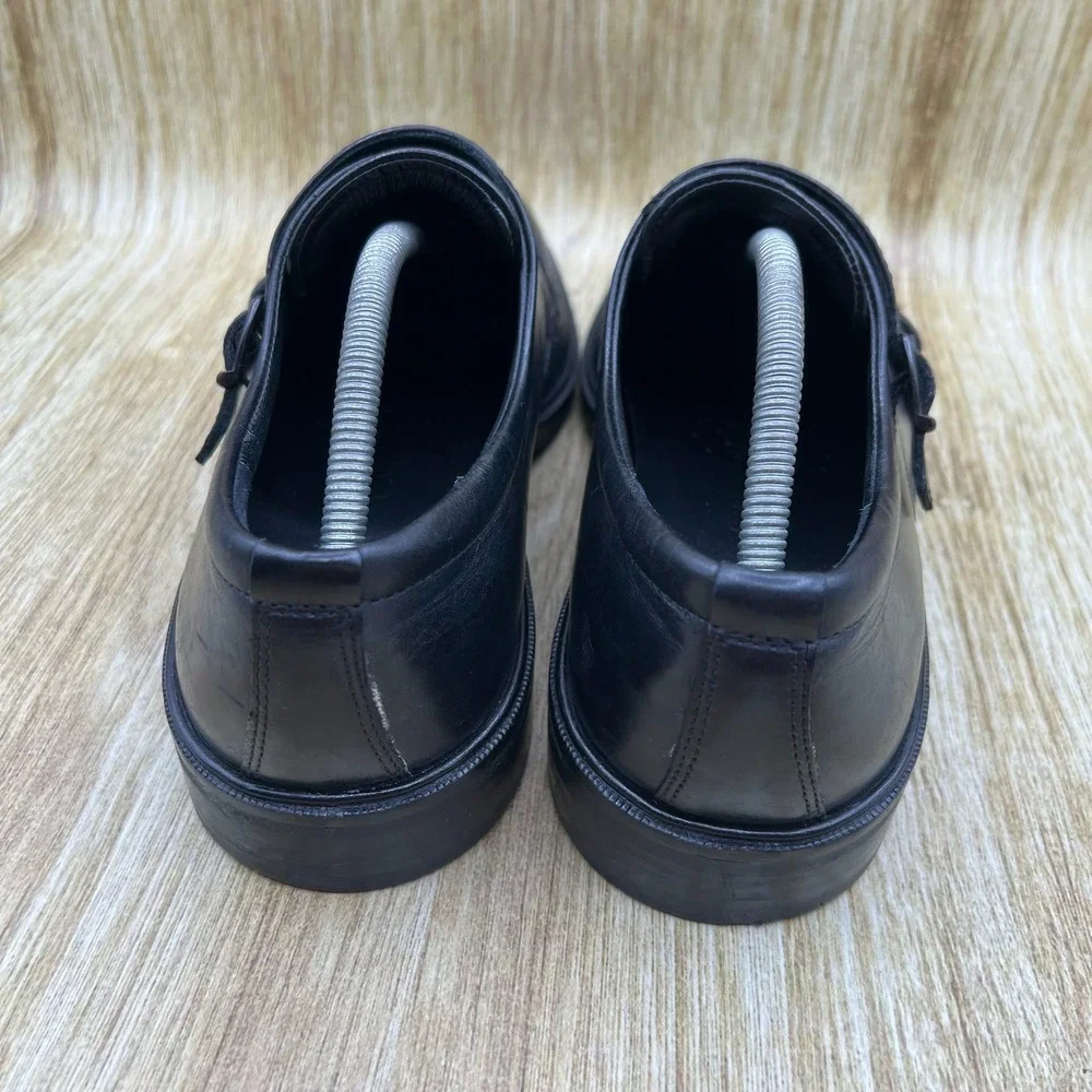 ECCO Double Monk Strap Shoes Men's 8.5 Black Leather Wingtip Brogue Shock Point